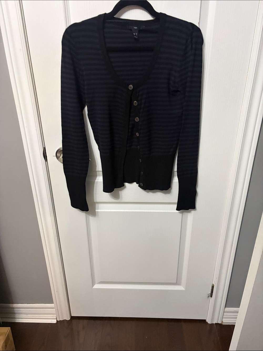 H&M Black and Navy Striped Button-Front Cardigan